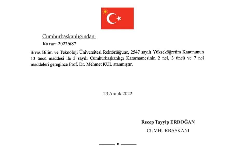 <b>Prof. Dr. Mehmet Kul, Üniversitemiz Rektörlüğüne Yeniden Atandı </b>