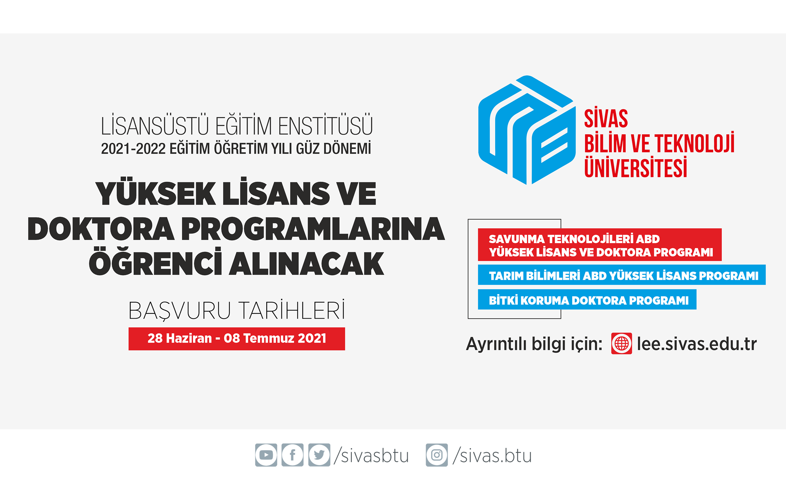 Sivas Bilim ve Teknoloji Üniversitesi Lisansüstü Eğitim Enstitüsüne Yüksek Lisans ve Doktora Öğrencileri Alınacak